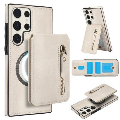 Zipper Wallet Split MagSafe Leather Back Phone Case, For Samsung Galaxy S24 5G, For Samsung Galaxy S23 FE 5G, For Samsung Galaxy S23 Ultra 5G