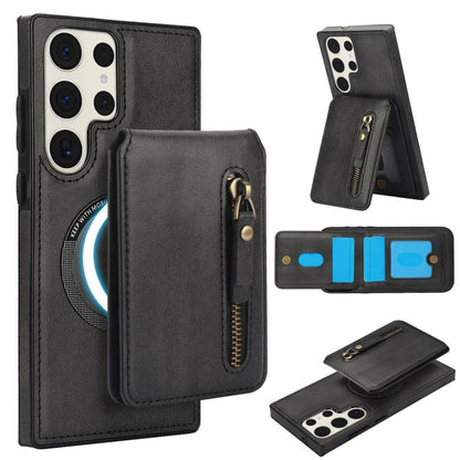 Zipper Wallet Split MagSafe Leather Back Phone Case, For Samsung Galaxy S24 5G, For Samsung Galaxy S23 FE 5G, For Samsung Galaxy S23 Ultra 5G