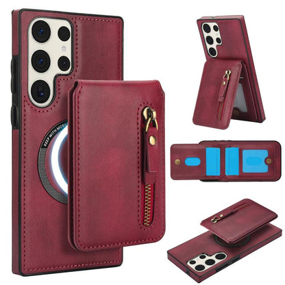 Zipper Wallet Split MagSafe Leather Back Phone Case, For Samsung Galaxy S24 5G, For Samsung Galaxy S23 FE 5G, For Samsung Galaxy S23 Ultra 5G