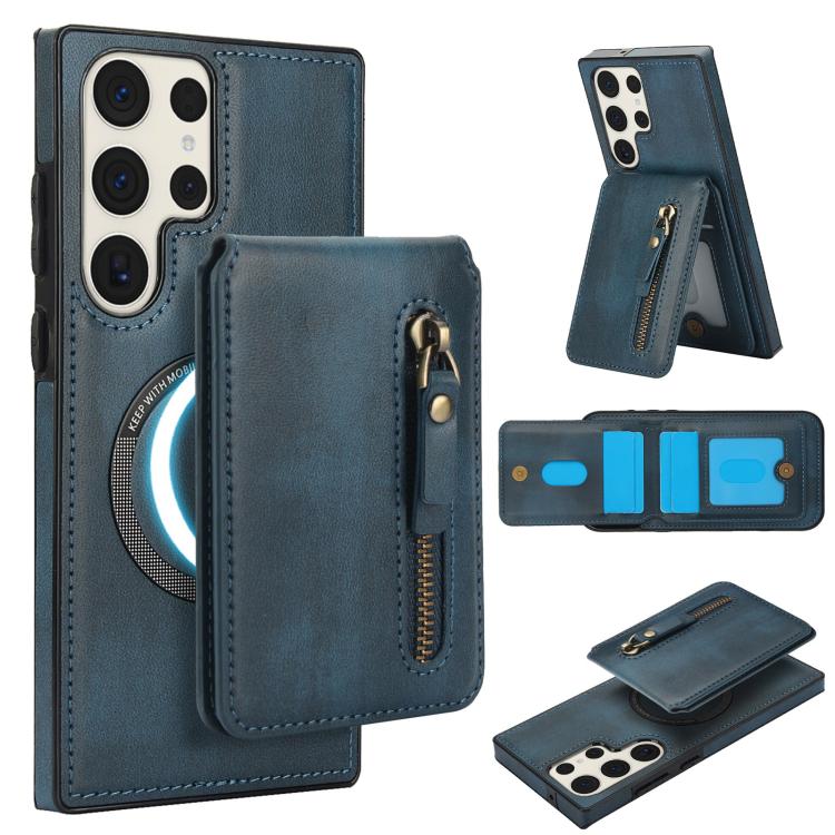 Zipper Wallet Split MagSafe Leather Back Phone Case, For Samsung Galaxy S24 5G, For Samsung Galaxy S23 FE 5G, For Samsung Galaxy S23 Ultra 5G