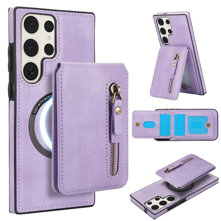 Zipper Wallet Split MagSafe Leather Back Phone Case, For Samsung Galaxy S24 5G, For Samsung Galaxy S23 FE 5G, For Samsung Galaxy S23 Ultra 5G