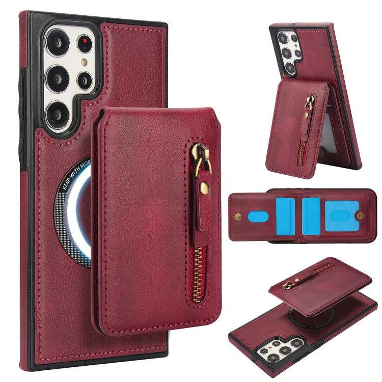Zipper Wallet Split MagSafe Leather Back Phone Case, For Samsung Galaxy S23+ 5G, For Samsung Galaxy S23 5G, For Samsung Galaxy S22 Ultra 5G