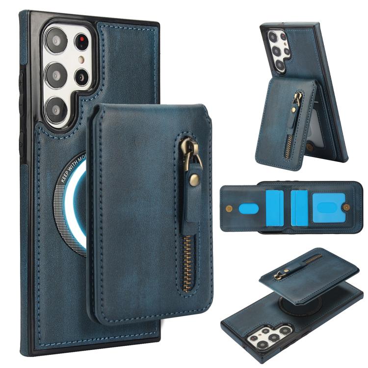 Zipper Wallet Split MagSafe Leather Back Phone Case, For Samsung Galaxy S23+ 5G, For Samsung Galaxy S23 5G, For Samsung Galaxy S22 Ultra 5G