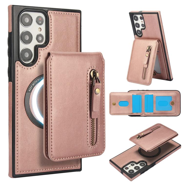 Zipper Wallet Split MagSafe Leather Back Phone Case, For Samsung Galaxy S23+ 5G, For Samsung Galaxy S23 5G, For Samsung Galaxy S22 Ultra 5G