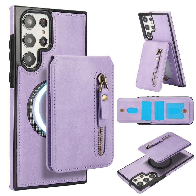 Zipper Wallet Split MagSafe Leather Back Phone Case, For Samsung Galaxy S23+ 5G, For Samsung Galaxy S23 5G, For Samsung Galaxy S22 Ultra 5G