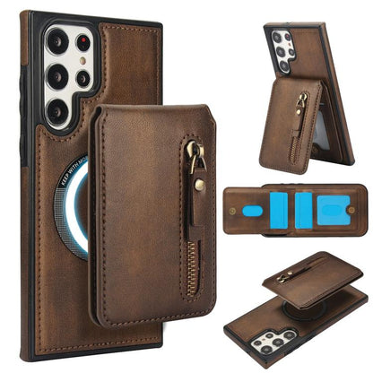 Zipper Wallet Split MagSafe Leather Back Phone Case, For Samsung Galaxy S23+ 5G, For Samsung Galaxy S23 5G, For Samsung Galaxy S22 Ultra 5G