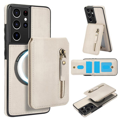Zipper Wallet Split MagSafe Leather Back Phone Case, For Samsung Galaxy S21 5G, For Samsung Galaxy S21+ 5G, For Samsung Galaxy S21 Ultra 5G