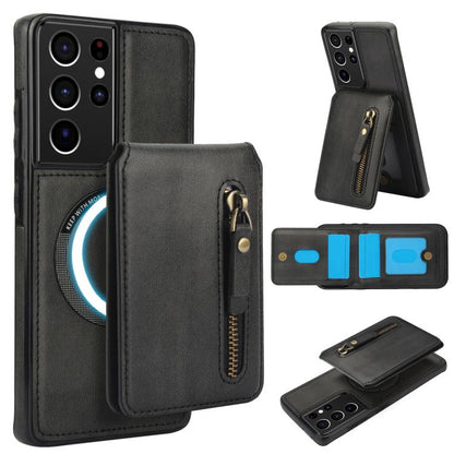 Zipper Wallet Split MagSafe Leather Back Phone Case, For Samsung Galaxy S21 5G, For Samsung Galaxy S21+ 5G, For Samsung Galaxy S21 Ultra 5G
