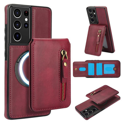 Zipper Wallet Split MagSafe Leather Back Phone Case, For Samsung Galaxy S21 5G, For Samsung Galaxy S21+ 5G, For Samsung Galaxy S21 Ultra 5G