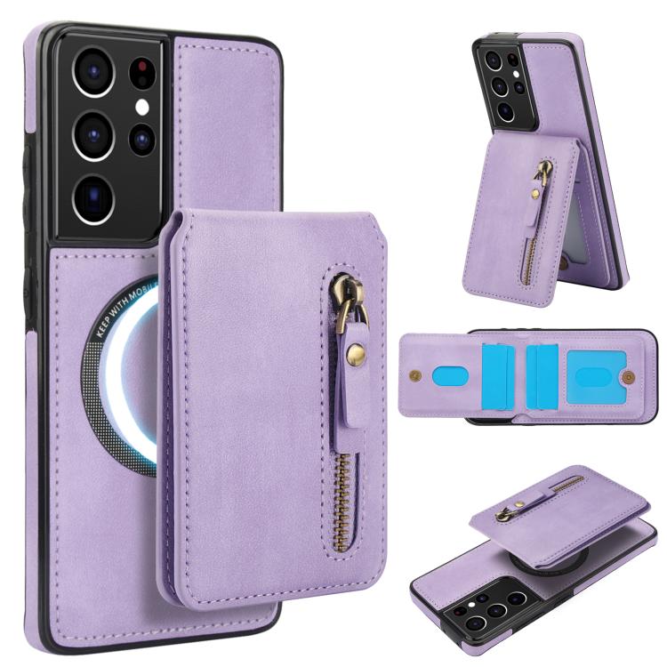 Zipper Wallet Split MagSafe Leather Back Phone Case, For Samsung Galaxy S21 5G, For Samsung Galaxy S21+ 5G, For Samsung Galaxy S21 Ultra 5G