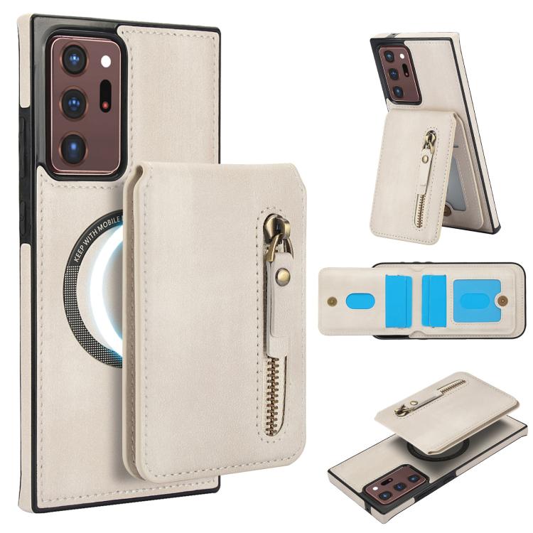 Zipper Wallet Split MagSafe Leather Back Phone Case, For Samsung Galaxy Note20 Ultra, For Samsung Galaxy Note20