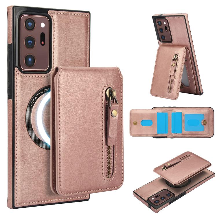 Zipper Wallet Split MagSafe Leather Back Phone Case, For Samsung Galaxy Note20 Ultra, For Samsung Galaxy Note20