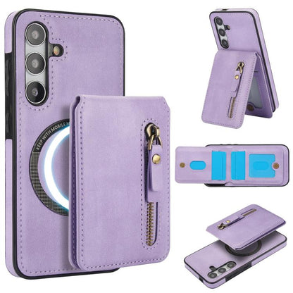 Zipper Wallet Split MagSafe Leather Back Phone Case, For Samsung Galaxy S24 FE 5G, For Samsung Galaxy S24 Ultra 5G, For Samsung Galaxy S24+ 5G
