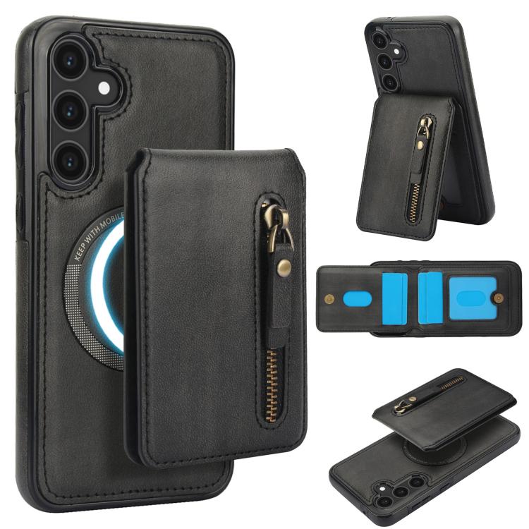Zipper Wallet Split MagSafe Leather Back Phone Case, For Samsung Galaxy S24 5G, For Samsung Galaxy S23 FE 5G, For Samsung Galaxy S23 Ultra 5G