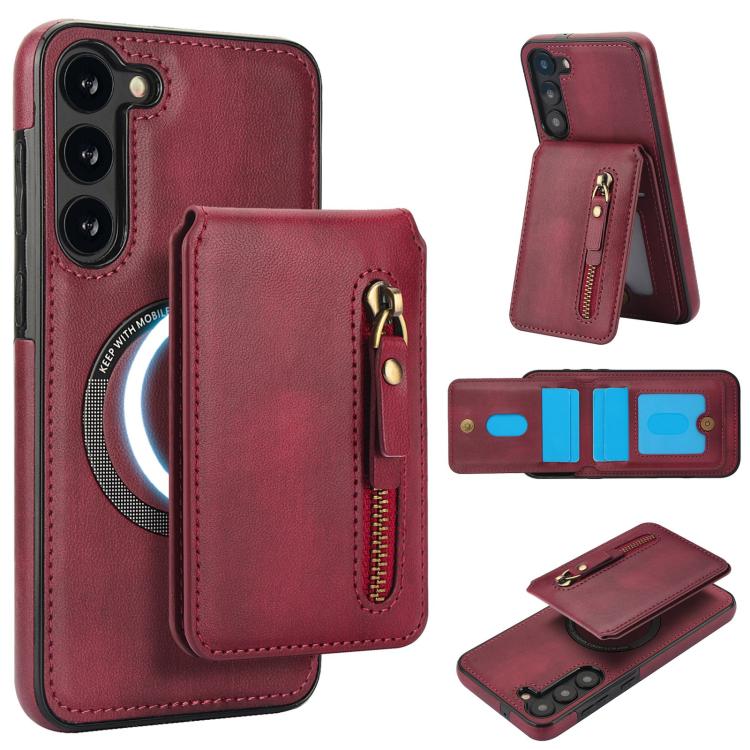 Zipper Wallet Split MagSafe Leather Back Phone Case, For Samsung Galaxy S23+ 5G, For Samsung Galaxy S23 5G, For Samsung Galaxy S22 Ultra 5G