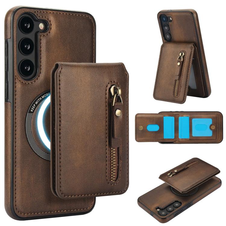 Zipper Wallet Split MagSafe Leather Back Phone Case, For Samsung Galaxy S23+ 5G, For Samsung Galaxy S23 5G, For Samsung Galaxy S22 Ultra 5G