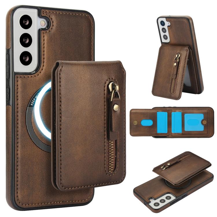 Zipper Wallet Split MagSafe Leather Back Phone Case, For Samsung Galaxy S22+ 5G, For Samsung Galaxy S22 5G, For Samsung Galaxy S21 FE 5G