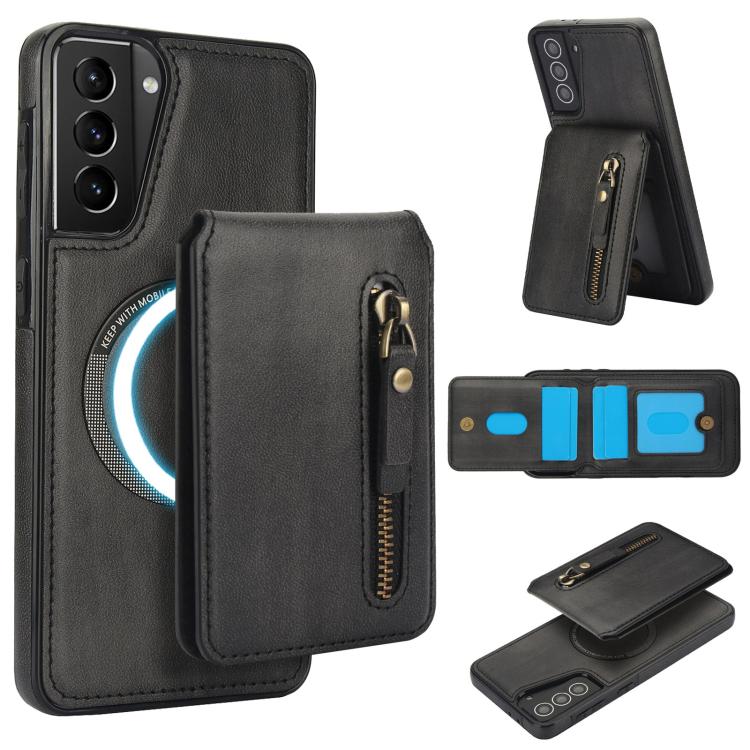 Zipper Wallet Split MagSafe Leather Back Phone Case, For Samsung Galaxy S21 5G, For Samsung Galaxy S21+ 5G, For Samsung Galaxy S21 Ultra 5G