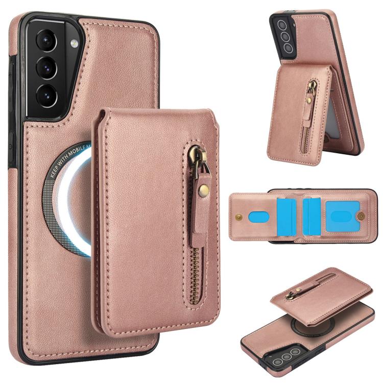 Zipper Wallet Split MagSafe Leather Back Phone Case, For Samsung Galaxy S21 5G, For Samsung Galaxy S21+ 5G, For Samsung Galaxy S21 Ultra 5G