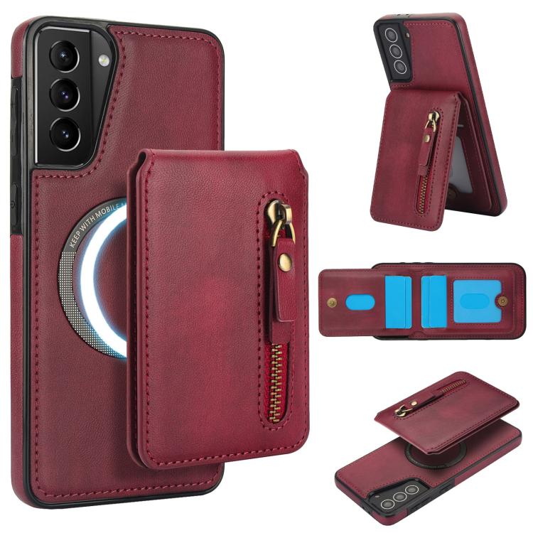 Zipper Wallet Split MagSafe Leather Back Phone Case, For Samsung Galaxy S21 5G, For Samsung Galaxy S21+ 5G, For Samsung Galaxy S21 Ultra 5G
