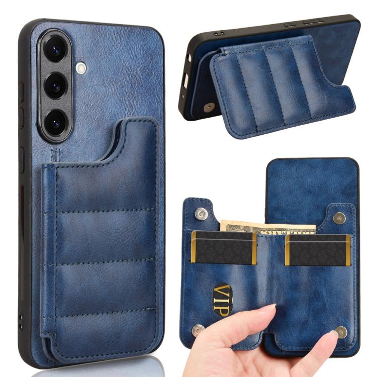 Cow Pattern Sewing Card Bag Phone Case, For Samsung Galaxy S25 5G, For Samsung Galaxy S25+ 5G, For Samsung Galaxy S25 Ultra 5G