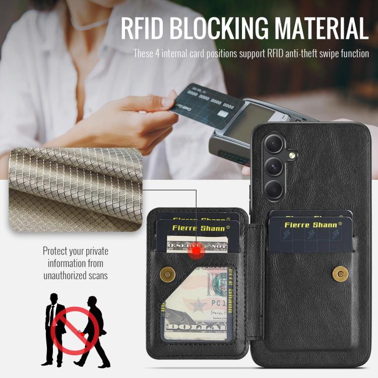 Fierre Shann FS-024 Oil Wax Cow Leather Card Holder Back Phone Case, For Samsung Galaxy S25 5G, For Samsung Galaxy S25+ 5G, For Samsung Galaxy S25 Ultra 5G