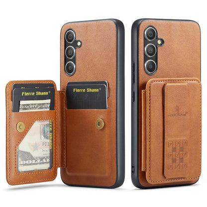 Fierre Shann FS-024 Oil Wax Cow Leather Card Holder Back Phone Case, For Samsung Galaxy S25 5G, For Samsung Galaxy S25+ 5G, For Samsung Galaxy S25 Ultra 5G