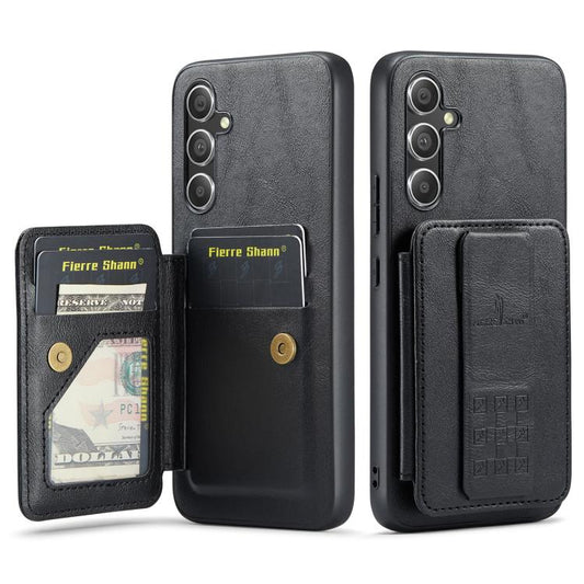Fierre Shann FS-024 Oil Wax Cow Leather Card Holder Back Phone Case, For Samsung Galaxy S25+ 5G, For Samsung Galaxy S25 Ultra 5G