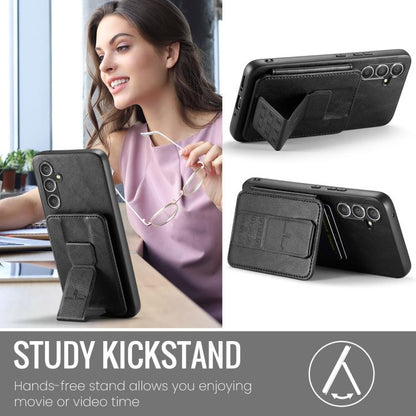 Fierre Shann FS-024 Oil Wax Cow Leather Card Holder Back Phone Case, For Samsung Galaxy S25+ 5G, For Samsung Galaxy S25 Ultra 5G