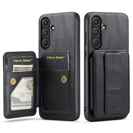 Fierre Shann FS-024 Oil Wax Cow Leather Card Holder Back Phone Case, For Samsung Galaxy S26+ 5G, For Samsung Galaxy S26 Ultra 5G, For Samsung Galaxy S26 5G, For Samsung Galaxy S25 5G