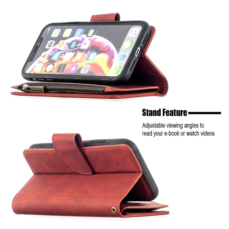 Skin Feel Detachable Magnetic Zipper Horizontal Flip PU Leather Case with Multi-Card Slots & Holder & Wallet & Photo Frame & Lanyard, For iPhone XR, For iPhone 8 Plus, For iPhone 11, For Xiaomi Redmi 9