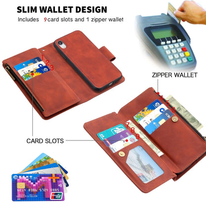 Skin Feel Detachable Magnetic Zipper Horizontal Flip PU Leather Case with Multi-Card Slots & Holder & Wallet & Photo Frame & Lanyard, For iPhone XR, For iPhone 8 Plus, For iPhone 11, For Xiaomi Redmi 9