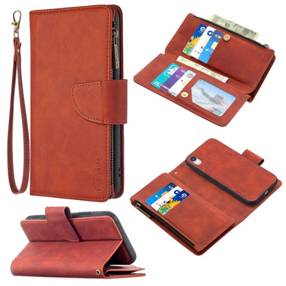 Skin Feel Detachable Magnetic Zipper Horizontal Flip PU Leather Case with Multi-Card Slots & Holder & Wallet & Photo Frame & Lanyard, For iPhone XR, For iPhone 8 Plus, For iPhone 11, For Xiaomi Redmi 9