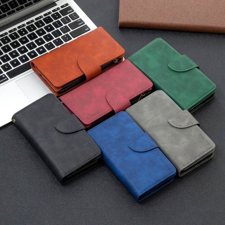 Skin Feel Detachable Magnetic Zipper Horizontal Flip PU Leather Case with Multi-Card Slots & Holder & Wallet & Photo Frame & Lanyard, For iPhone XR, For iPhone 8 Plus, For iPhone 11, For Xiaomi Redmi 9