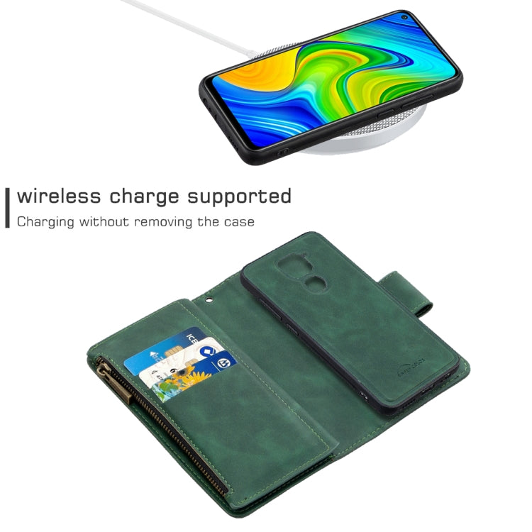 Skin Feel Detachable Magnetic Zipper Horizontal Flip PU Leather Case with Multi-Card Slots & Holder & Wallet & Photo Frame & Lanyard, For Xiaomi Redmi Note 9