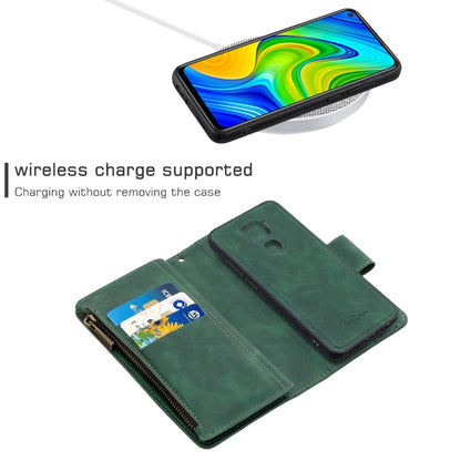 Skin Feel Detachable Magnetic Zipper Horizontal Flip PU Leather Case with Multi-Card Slots & Holder & Wallet & Photo Frame & Lanyard, For Xiaomi Redmi Note 9
