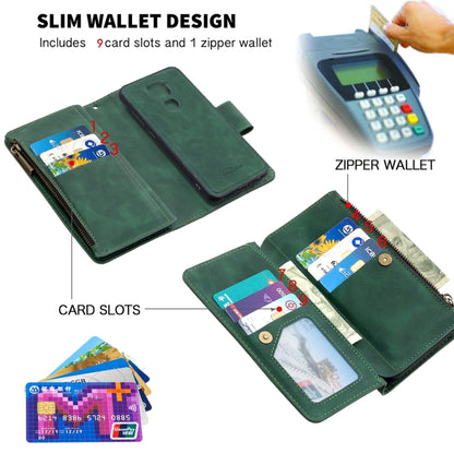 Skin Feel Detachable Magnetic Zipper Horizontal Flip PU Leather Case with Multi-Card Slots & Holder & Wallet & Photo Frame & Lanyard, For Xiaomi Redmi Note 9