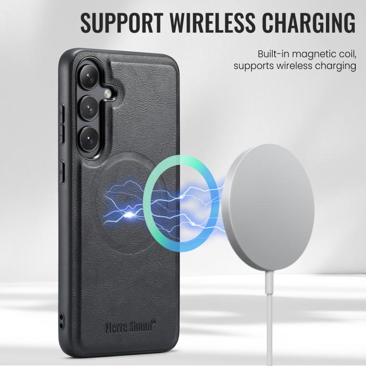 Fierre Shann FS-027 Cowhide Texture MagSafe Magnetic Phone Case, For Samsung Galaxy S25 5G, For Samsung Galaxy S25+ 5G, For Samsung Galaxy S25 Ultra 5G, For Samsung Galaxy S24 FE 5G