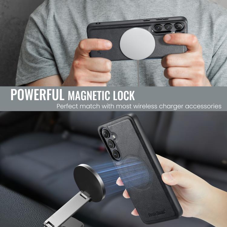 Fierre Shann FS-027 Cowhide Texture MagSafe Magnetic Phone Case, For Samsung Galaxy S25 5G, For Samsung Galaxy S25+ 5G, For Samsung Galaxy S25 Ultra 5G, For Samsung Galaxy S24 FE 5G