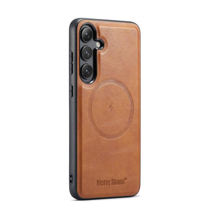 Fierre Shann FS-027 Cowhide Texture MagSafe Magnetic Phone Case, For Samsung Galaxy S26+ 5G, For Samsung Galaxy S26 Ultra 5G, For Samsung Galaxy S26 5G, For Samsung Galaxy S25 5G