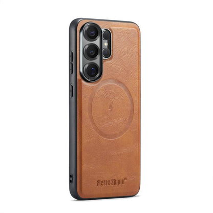 Fierre Shann FS-027 Cowhide Texture MagSafe Magnetic Phone Case, For Samsung Galaxy S26+ 5G, For Samsung Galaxy S26 Ultra 5G, For Samsung Galaxy S26 5G, For Samsung Galaxy S25 5G