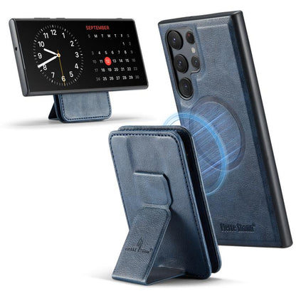 Fierre Shann FS028 MagSafe RFID Card Holder Back Phone Case, For Samsung Galaxy S25 5G, For Samsung Galaxy S25+ 5G, For Samsung Galaxy S25 Ultra 5G, For Samsung Galaxy S24 FE 5G