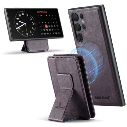 Fierre Shann FS028 MagSafe RFID Card Holder Back Phone Case, For Samsung Galaxy S25 5G, For Samsung Galaxy S25+ 5G, For Samsung Galaxy S25 Ultra 5G, For Samsung Galaxy S24 FE 5G