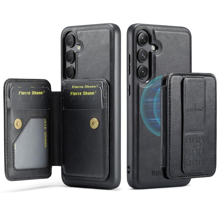 Fierre Shann FS028 MagSafe RFID Card Holder Back Phone Case, For Samsung Galaxy S25 5G, For Samsung Galaxy S25+ 5G, For Samsung Galaxy S25 Ultra 5G, For Samsung Galaxy S24 FE 5G