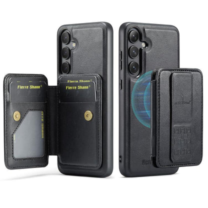 Fierre Shann FS028 MagSafe RFID Card Holder Back Phone Case, For Samsung Galaxy S25 5G, For Samsung Galaxy S25+ 5G, For Samsung Galaxy S25 Ultra 5G, For Samsung Galaxy S24 FE 5G