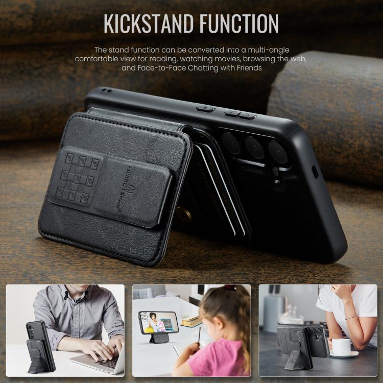 Fierre Shann FS028 MagSafe RFID Card Holder Back Phone Case, For Samsung Galaxy S25 5G, For Samsung Galaxy S25+ 5G, For Samsung Galaxy S25 Ultra 5G, For Samsung Galaxy S24 FE 5G