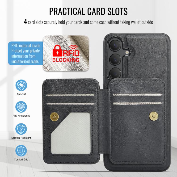 Fierre Shann FS028 MagSafe RFID Card Holder Back Phone Case, For Samsung Galaxy S25+ 5G, For Samsung Galaxy S25 Ultra 5G, For Samsung Galaxy S24 FE 5G