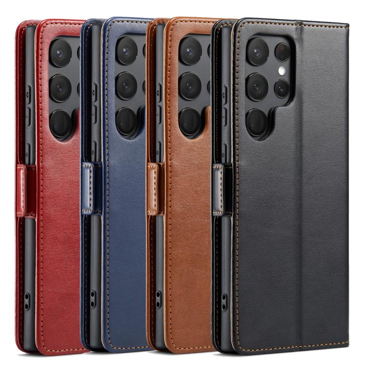 Fierre Shann PU Genuine Leather Texture Phone Case, For Samsung Galaxy S25 Ultra 5G