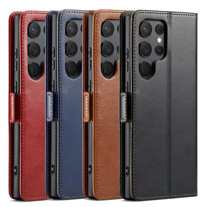 Fierre Shann PU Genuine Leather Texture Phone Case, For Samsung Galaxy S25 Ultra 5G
