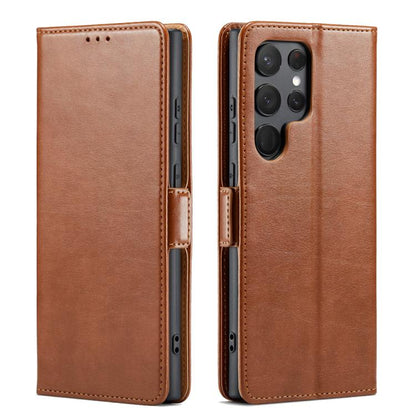 Fierre Shann PU Genuine Leather Texture Phone Case, For Samsung Galaxy S25 Ultra 5G